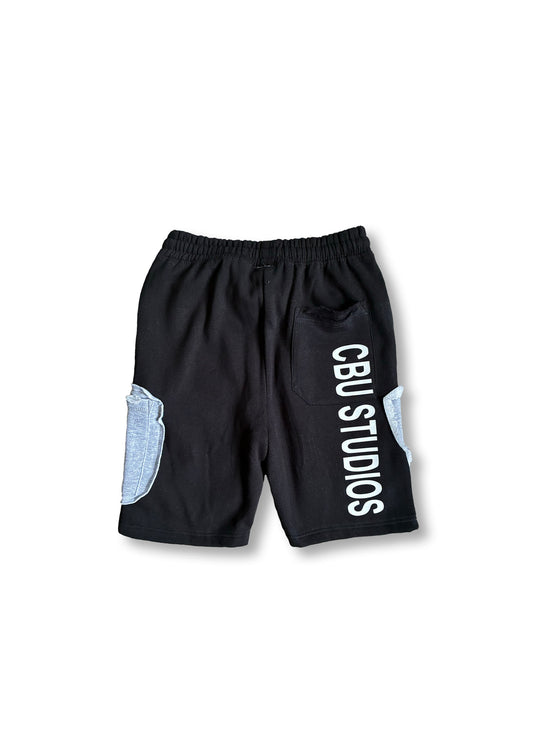 CBU STUDIOS Gray Scale Patchwork Shorts (1/1)