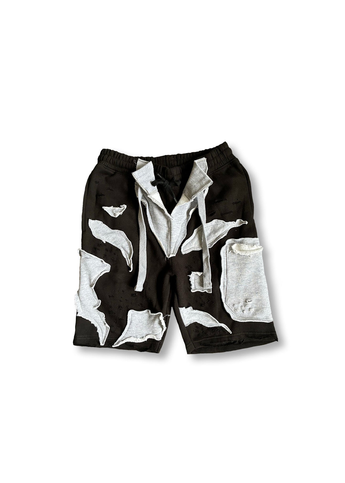 CBU STUDIOS Gray Scale Patchwork Shorts (1/1)